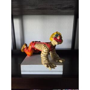 Vintage 1990s 10" Mexican Papier-Mache Crawling Clown Sculpture Signed Alvarez